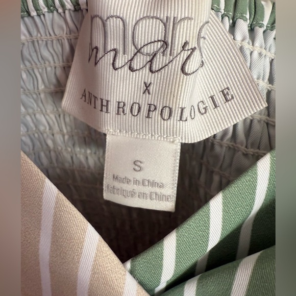 Anthropologie Tank Top Size Small Green Stripes with Back Knot Tie - Picture 2 of 7